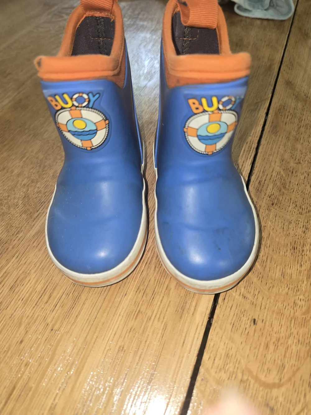 Kids Buoy Blue & Orange Rain Boots Size 7
